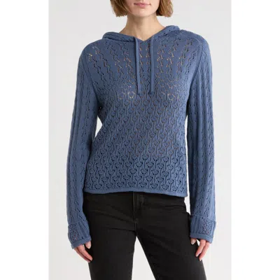 Melrose And Market Open Stitch Hooded Sweater In Blue