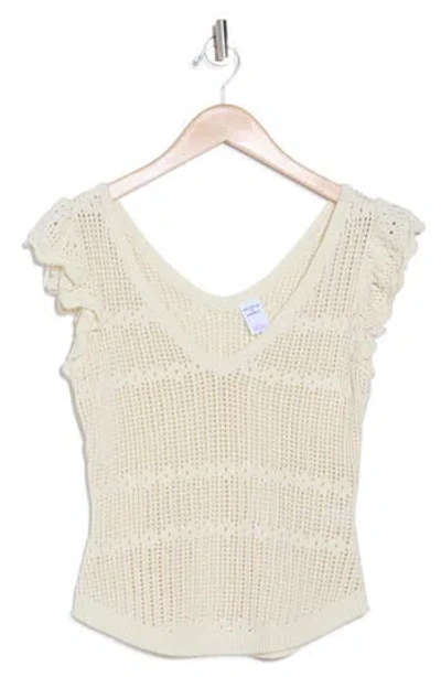 Melrose And Market Open Stitch Ruffle Sweater In Ivory Dove