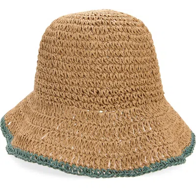 Melrose And Market Packable Pop Trim Bucket Hat In Natural- Olive