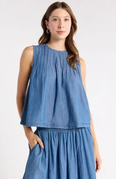 Melrose And Market Pintuck Chambray Sleeveless Shell In Medium Wash