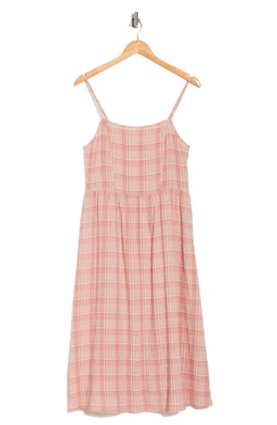 Melrose And Market Plaid Midi Dress In Pink- Ivory Judy Plaid