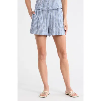 Melrose And Market Plaid Seersucker Drawstring Shorts In Blue B- Blue Mini Gingham