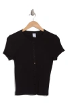 Melrose And Market Pointelle Button-up Sweater In Black