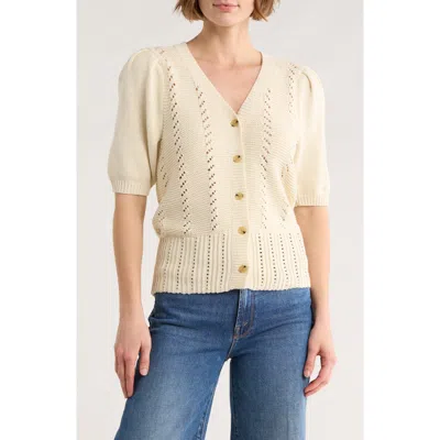 Melrose And Market Pointelle Sweater Cardigan In Multi
