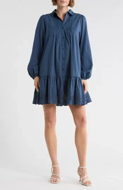 Melrose And Market Poplin Eyelet Long Sleeve Shirtdress In Blue