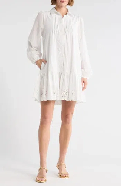 Melrose And Market Poplin Eyelet Long Sleeve Shirtdress In White