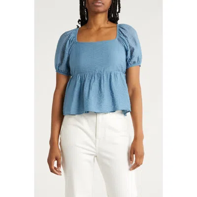Melrose And Market Puff Sleeve Babydoll Top In Blue Provincial