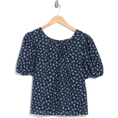 Melrose And Market Puff Sleeve Cotton Top In Blue