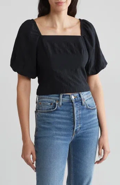 Melrose And Market Puff Sleeve Crop Top In Black Jet