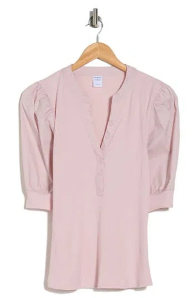 Melrose And Market Puff Sleeve Knit Top In Pink Sepia