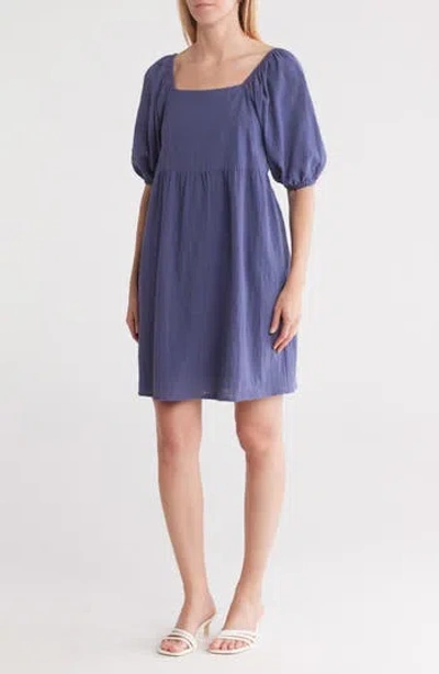 Melrose And Market Puff Sleeve Textured Dress In Blue Indigo