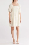 Melrose And Market Puff Sleeve Textured Dress In Ivory Dove