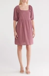 Melrose And Market Puff Sleeve Textured Dress In Purple Plum