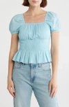 Melrose And Market Puff Sleeve Top In Blue