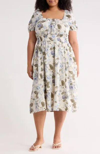 Melrose And Market Puffed Sleeve Cotton Midi Dress In Multi