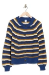Melrose And Market Relaxed Stripe Cardigan In Blue- Ivory Peninsula Stripe