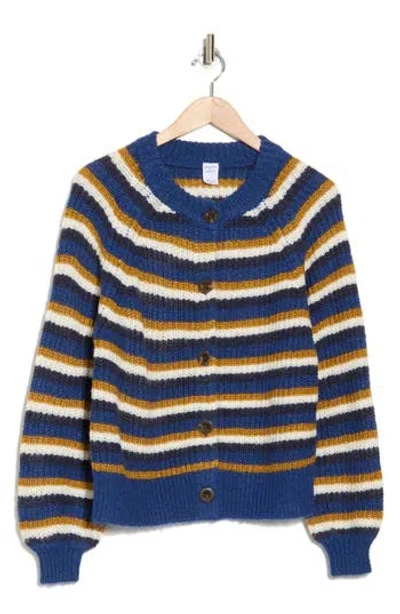 Melrose And Market Relaxed Stripe Cardigan In Blue- Ivory Peninsula Stripe