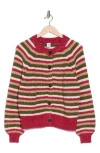 Melrose And Market Relaxed Stripe Cardigan In Burgundy- Olive Stripe