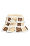 Melrose And Market Retro Check Straw Bucket Hat In Natural Combo