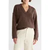 Melrose And Market Rib Trim V-neck Sweater In Brown