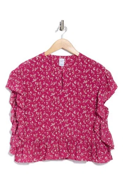 Melrose And Market Ruffle Cap Sleeve Chiffon Popover Top In Pink