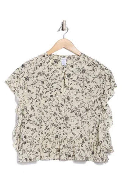 Melrose And Market Ruffle Cap Sleeve Chiffon Popover Top In Brown
