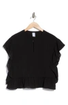 Melrose And Market Ruffle Cap Sleeve Chiffon Popover Top In Black