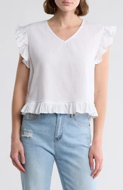 Melrose And Market Ruffle Cap Sleeve Cotton Top In White