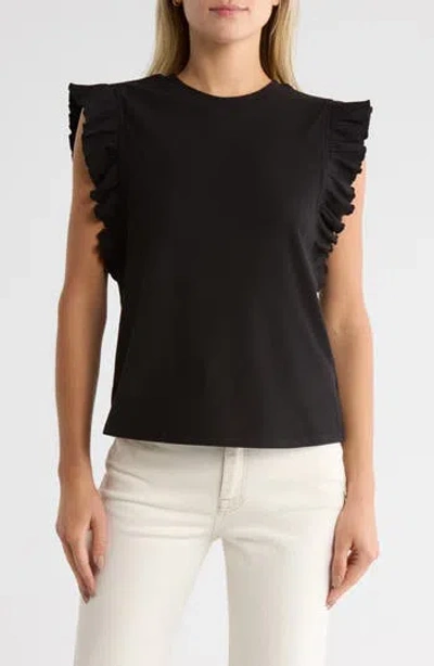 Melrose And Market Ruffle Cap Sleeve Top In Black