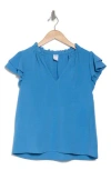 Melrose And Market Ruffle Cap Sleeve Top In Blue Parisian
