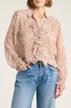 Melrose And Market Ruffle Chiffon Button-up Shirt In Brown