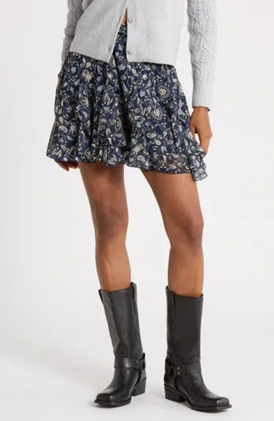Melrose And Market Ruffle Chiffon Miniskirt In Navy- Olive Global Floral