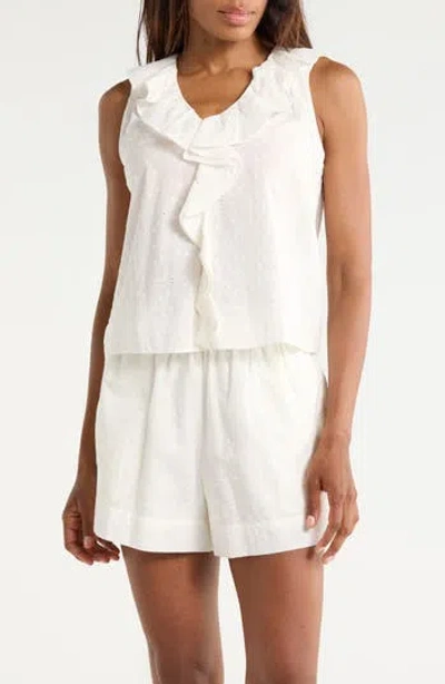 Melrose And Market Ruffle Cotton Eyelet Tank In White
