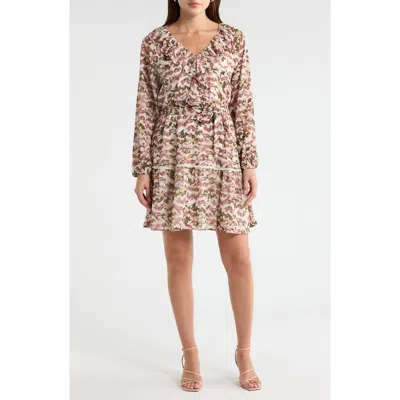 Melrose And Market Ruffle Detail Minidress In Ivory- Olive Scribbled Lines
