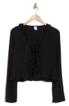 Melrose And Market Ruffle Front Tie Long Sleeve Top In Black