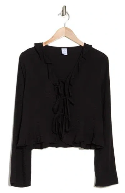 Melrose And Market Ruffle Front Tie Long Sleeve Top In Black