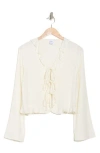 Melrose And Market Ruffle Front Tie Long Sleeve Top In Ivory Egret