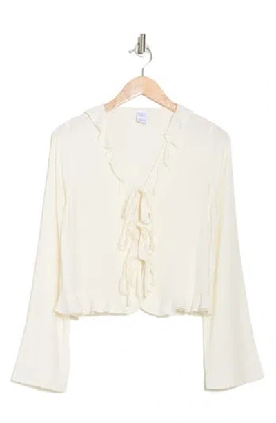Melrose And Market Ruffle Front Tie Long Sleeve Top In Ivory Egret