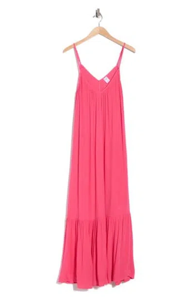 Melrose And Market Ruffle Hem Gauze Maxi Slipdress In Pink Carmine