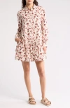 Melrose And Market Ruffle Hem Long Sleeve Cotton Shirtdress In Ivory- Rust Drooping Floral