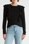 Melrose And Market Ruffle Shoulder Knit Top In Black