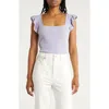 Melrose And Market Ruffle Sleeve Square Neck Top In Purple Languid