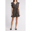 Melrose And Market Ruffle Tie Waist Dress In Black- Tan Subtract Dot