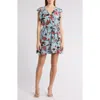 Melrose And Market Ruffle Tie Waist Dress In Teal- Pink Prim Bloom