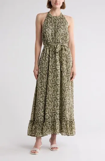 Melrose And Market Ruffle Tie Waist Maxi Halter Sundress