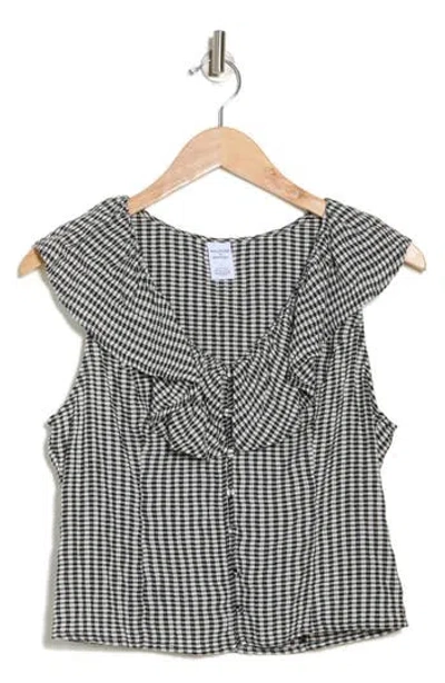 Melrose And Market Ruffle V-neck Sleeveless Top In Black- Ivory Gingham