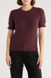 Melrose And Market Scalloped Short Sleeve Cotton Blend Sweater In Burgundy