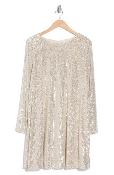 Melrose And Market Sequin Long Sleeve Minidress In Champagne