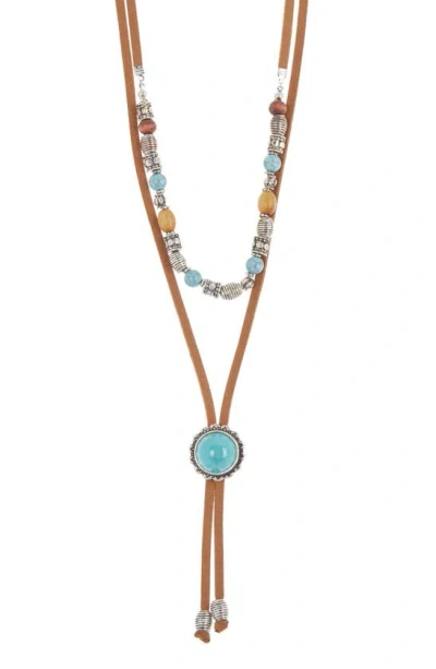 Melrose And Market Set Of 2 Imitation Turquoise Beaded & Faux Suede Bolo Necklaces In Gold