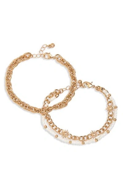 Melrose And Market Set Of 2 Solar Charm Chain Bracelets In Gold